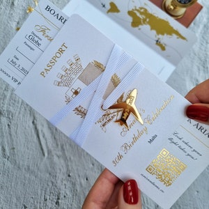 Reisepass-Geburtstagseinladungen, Geburtstagsfeier Einladung, Acryl-Flugzeugcharms, Boarding Pass RSVP, Hochzeit im Ausland, Destination