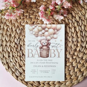 Teddybär-Heißluftballon-Bärn-Thema-Babyparty-Einladung Wir können Bärenhaft warten Lädt mit Elfenbeinumschlag ein