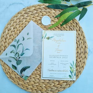 Invito di matrimonio Ramo d'Olivo, Invito di matrimonio Verde, busta trasparente