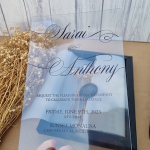 Black Foil Acrylic Wedding Invitation – Custom Wax Seal & Baby’s Breath, Luxury Black Box