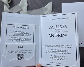 Black Foil Embossed Wedding Invitation: Hardcover with Pocket