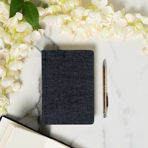 Lux Handmade Denim Fabric Cover Notebook for gift, gifts for him and her, bridal diary 12x17cm, 400 pages,  ivory paper with dot print
