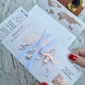 Zaproszenie na paszport Bat Micwa, Zaproszenie na paszport Bar Micwa, Zaproszenie na paszport Bat Micwa w kolorze różowego złota