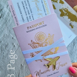 Passport Wedding invitation color cover printing 8 pages with acrylic Plane , Gold gilding Boarding Pass, Destination Wedding invitation