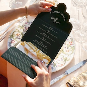 Menu busta personalizzato con nome ospite | Tre pieghe con tasca per regalo/biglietto grazie | Matrimonio ed evento