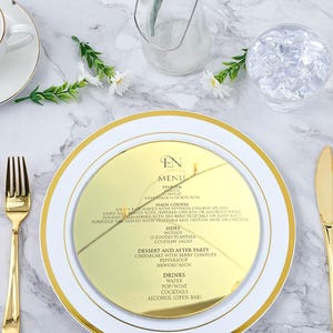 Spersonalizowane menu weselne, dekoracje stołu weselnego, akrylowe znaki weselne, złote lustrzane menu weselne z akrylu, menu w kształcie okręgu, grawerowane akrylowe