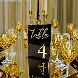 Numeri da Tavolo di Lusso - Numeri da Tavolo Neri a Specchio Oro 3D - Numeri da Tavolo per Matrimoni - Segnatavoli per Matrimoni
