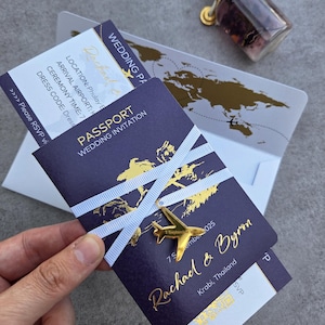 Invitation Mariage Passeport | Set Rose Destination | RSVP Carte d'embarquement | Breloque Avion Incluse