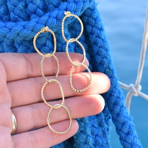 Chain link earrings circle link earrings 14k gold plated long dangle chain earrings textured drop earrings gift for mom perfect jewelry image 8