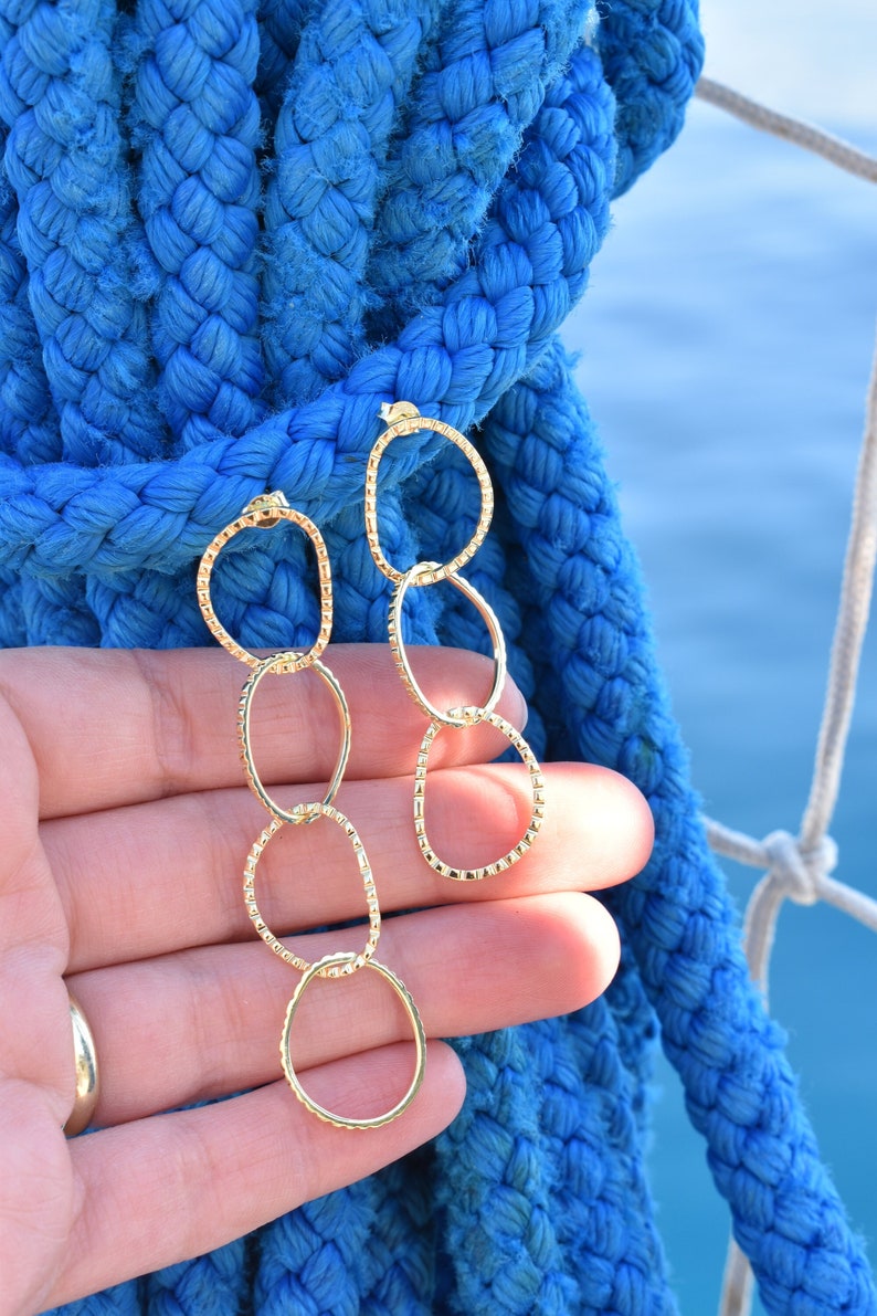 Chain link earrings circle link earrings 14k gold plated long dangle chain earrings textured drop earrings gift for mom perfect jewelry image 8