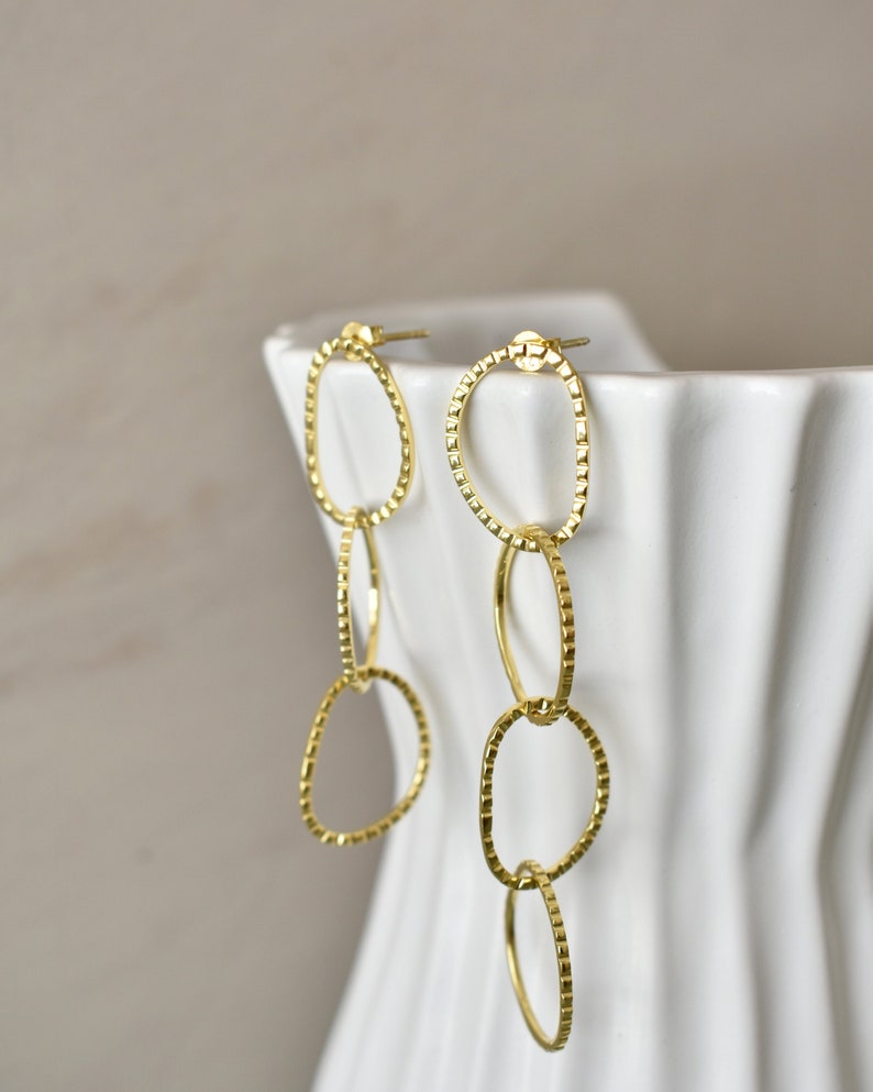 Chain link earrings circle link earrings 14k gold plated long dangle chain earrings textured drop earrings gift for mom perfect jewelry image 6