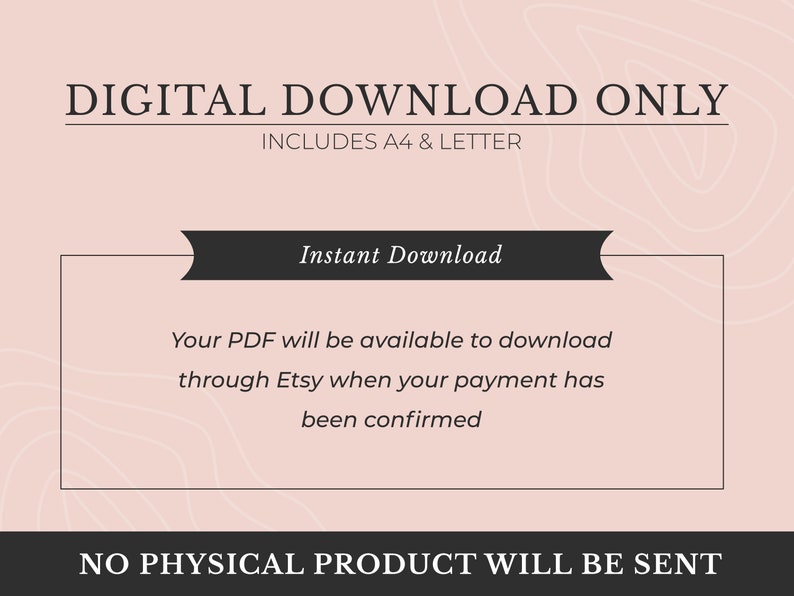 May include: Digital download only, includes A4 and Letter sizes. Instant download of a PDF file available through Etsy after payment confirmation. No physical product will be sent.