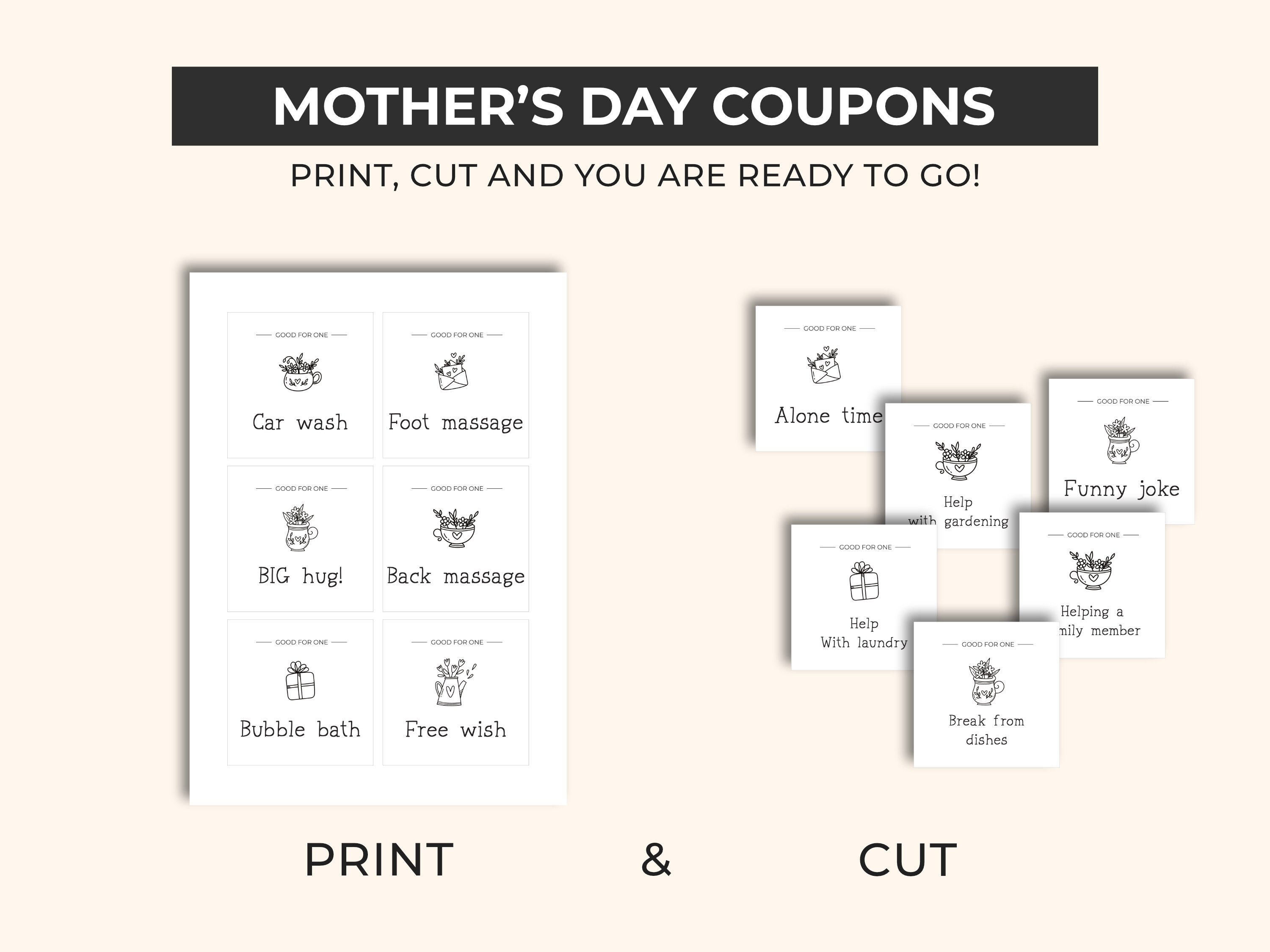 JULEASEL Funny Coupon Book For Mom - 30 Coupons With QR Surprises, DIY Sheets Included