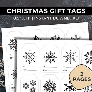 Printable Snowflake Christmas Tags, Cute Christmas Gift Tags, Holiday Gift Tags, Minimalist Gift Tags, Christmas Tag, PDF, Instant Download