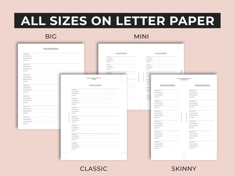 Happy Planner Password Tracker Printable Password Log | Etsy Canada