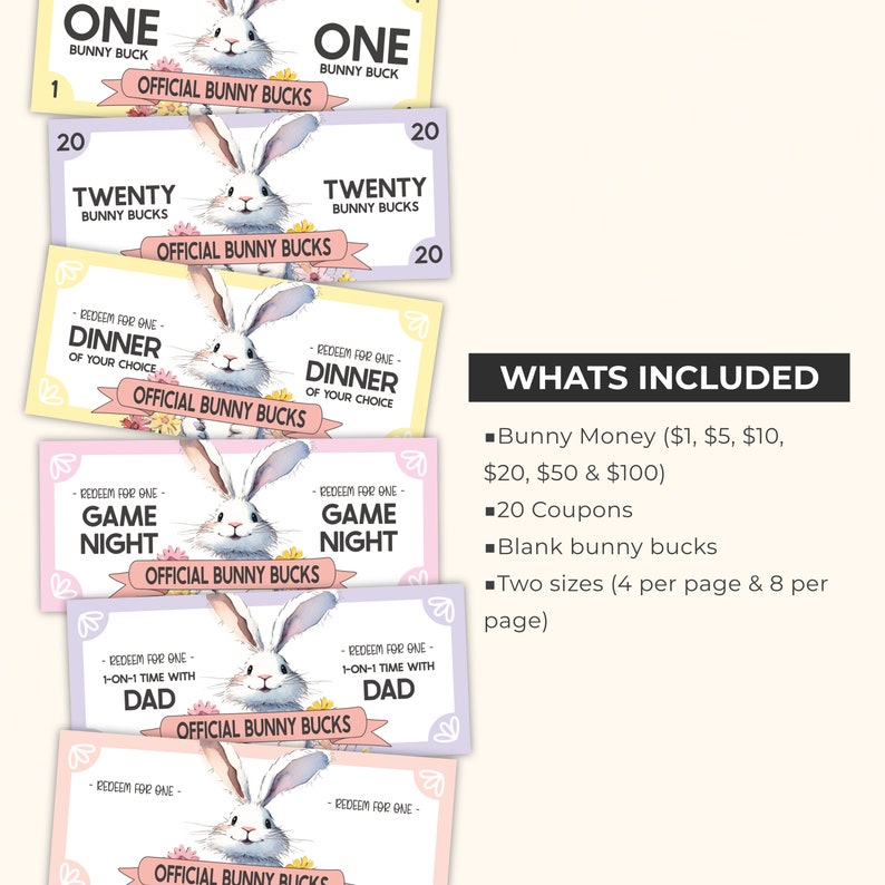 Easter Bunny Bucks Printables, Easter Play Money, Easter Egg Filler ...