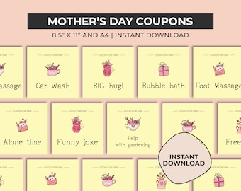 Mom Coupon Book, Coupons from Kids, Last Minute Gift Idea for Mum,  Printable Mother's Day or Birthday Gift for Mom, Coupon gift for her