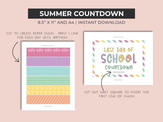 Last Day of School Countdown, Summer Vacay Calendar, Printable Paper,  Summer Break Decorations, Days Until Summer, Vacation Tracker PDF - Etsy