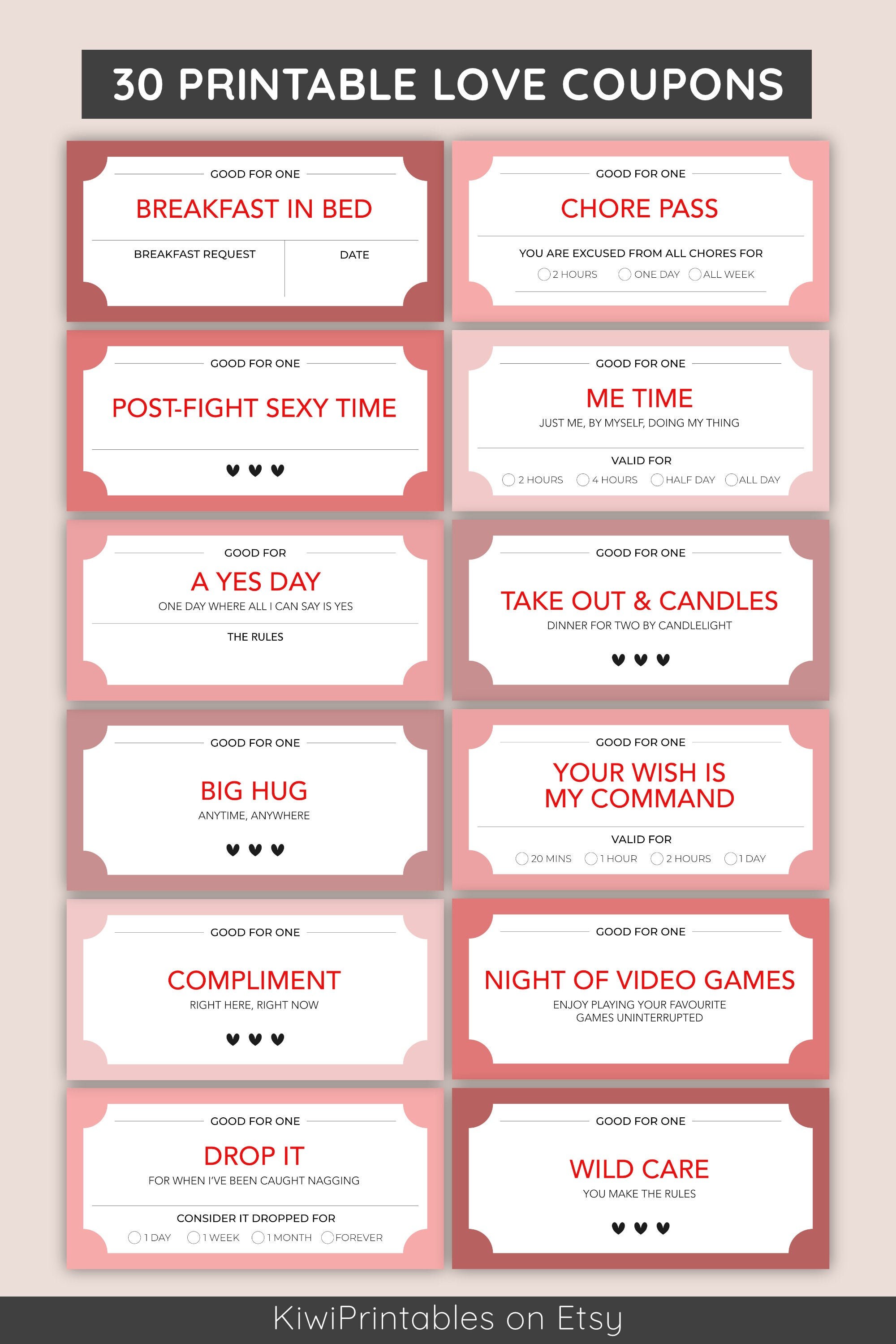 Love Coupon Book Printable Love Coupons Romantic Gift For Him Sexy 