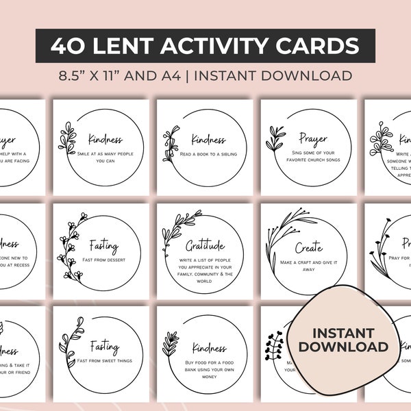 40 Lent Activity Cards for Kids, Lenten Calendar, Ash Wednesday, Christian Easter Activities, Easter Countdown, Family Lent Printable, PDF