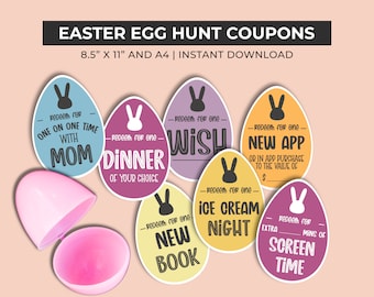 Easter Egg Coupons, Gift for kids, Easter Egg Filler,  Printable Basket Stuffers, Easter Basket Gift for Boys & Girls, Easter Bunny Gift