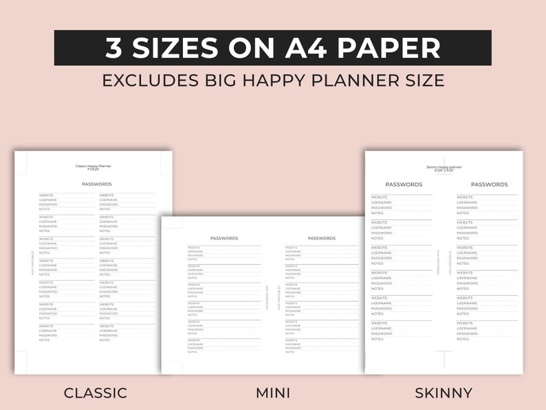 Happy Planner Password Tracker Printable Password Log | Etsy Canada