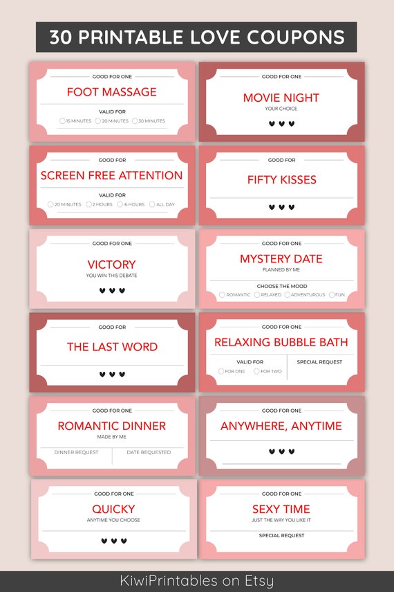 30 Fun Love Coupon Book, Valentines Day Coupons, Love Coupons, Gift for  Him, Husband Gift, Anniversary Gift, Love Vouchers 