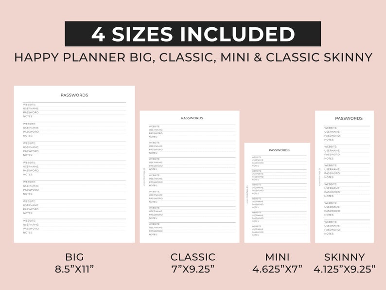 Happy Planner Password Tracker Printable Password Log | Etsy Canada