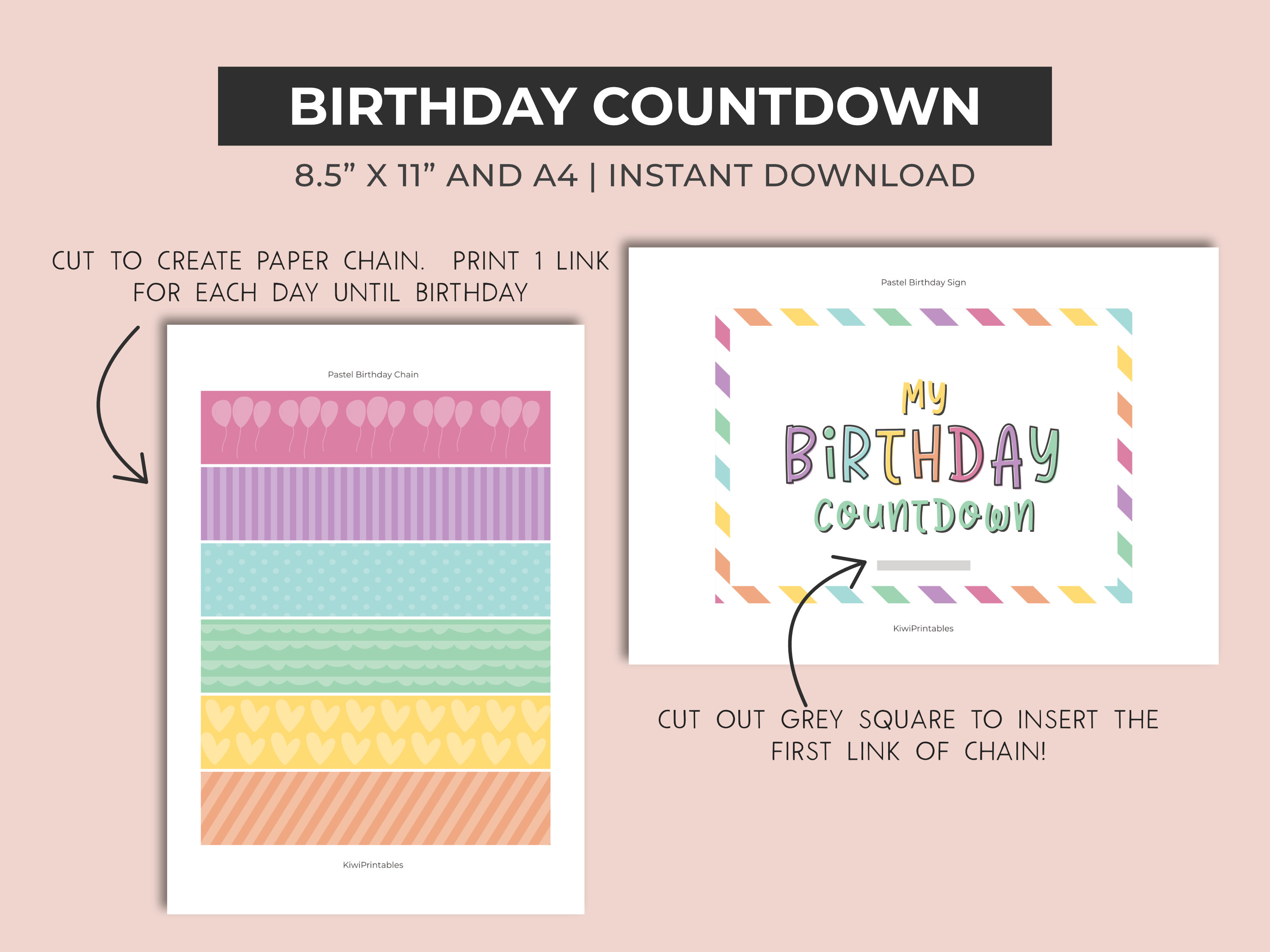 Birthday Countdown, Birthday Calendar, Printable Paper Chain Countdown ...