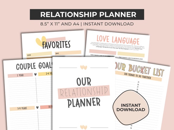 Couples Planner, Relationship Planner Printable, Relationship Journal, Anniversary Gift, Couples Goals, Relationship Goals, Couples Journal