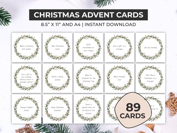 Christmas Activity Cards Printable Advent Calendar Fillers for Kids Family Traditions Envelopes Christmas Advent Cards Countdown PDF Etsy