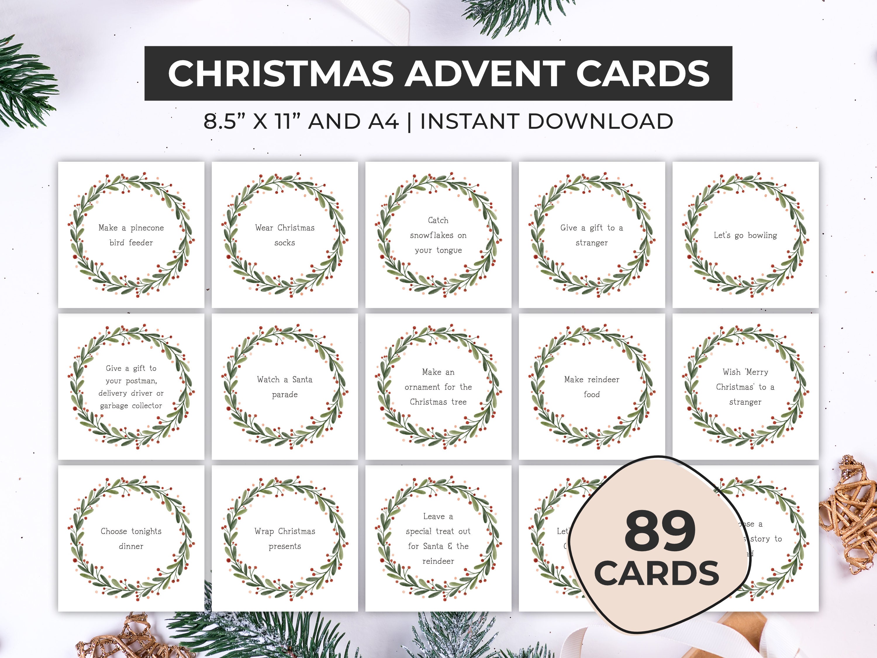 Christmas Activity Cards, Printable Advent Calendar Fillers for Kids