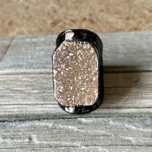 Champagne On Black Druzy Ring