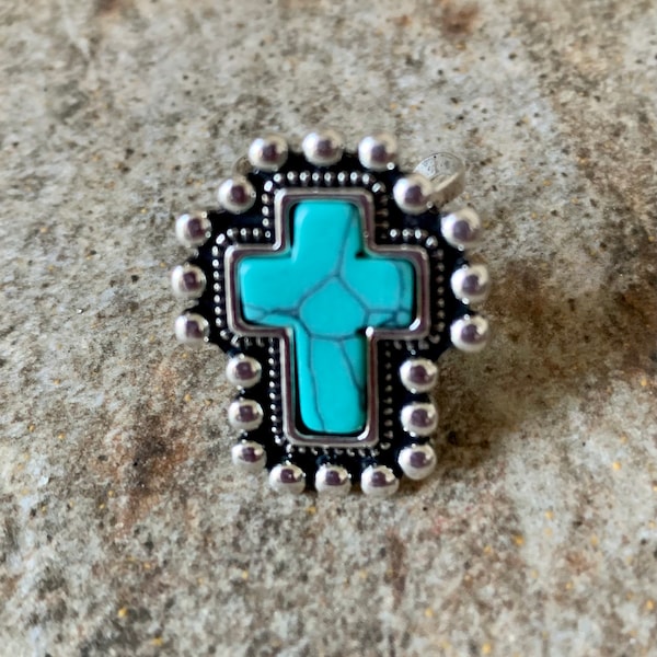 Bague en croix turquoise occidentale, argent.