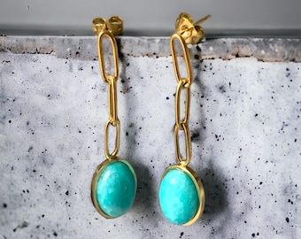 Pendientes Kiki de clip de piedra natural. Oro, resistente al deslustre.