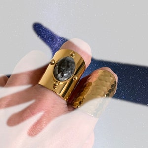 Torino Black Cuff Ring, Gold, Stainless Steel.