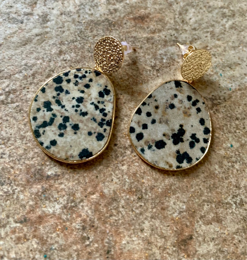 Dalmatian Slice Earrings. Gold, Dangle. image 1