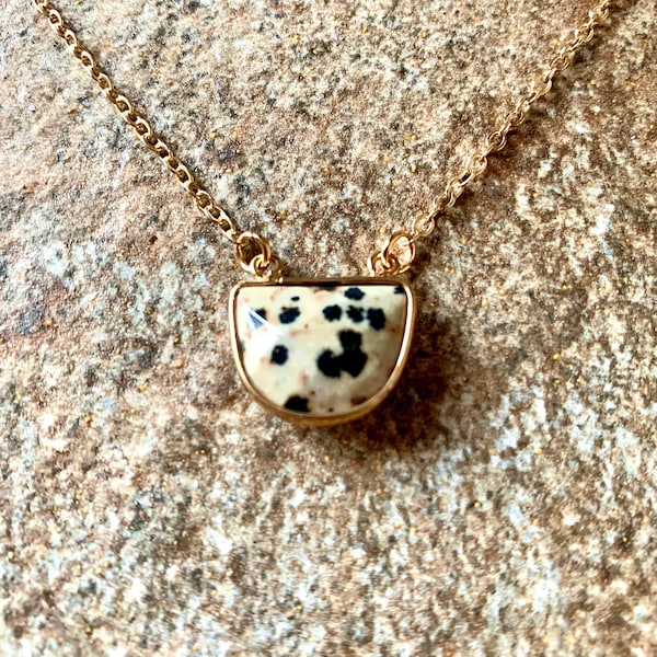 Faceted Dalmatian Jasper Necklace, Gold
