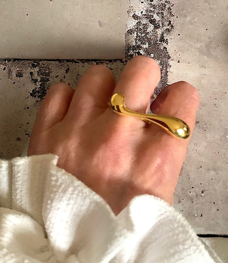 Distorted Rings Waterproof Long Distorted Bar Statement Ring. Gold, Adjustable. - Etsy