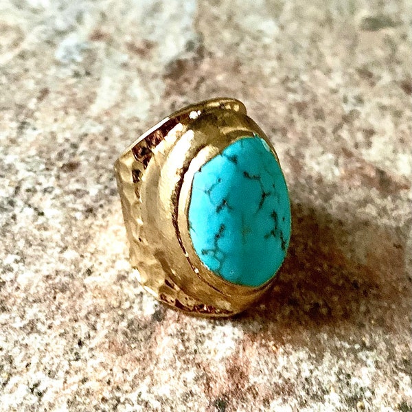 Jove Turquoise Cuff Ring, Gold