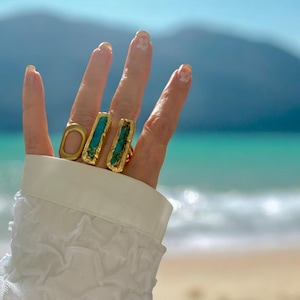 The Grand Double Natural Jasper Ring. Gold, Adjustable.
