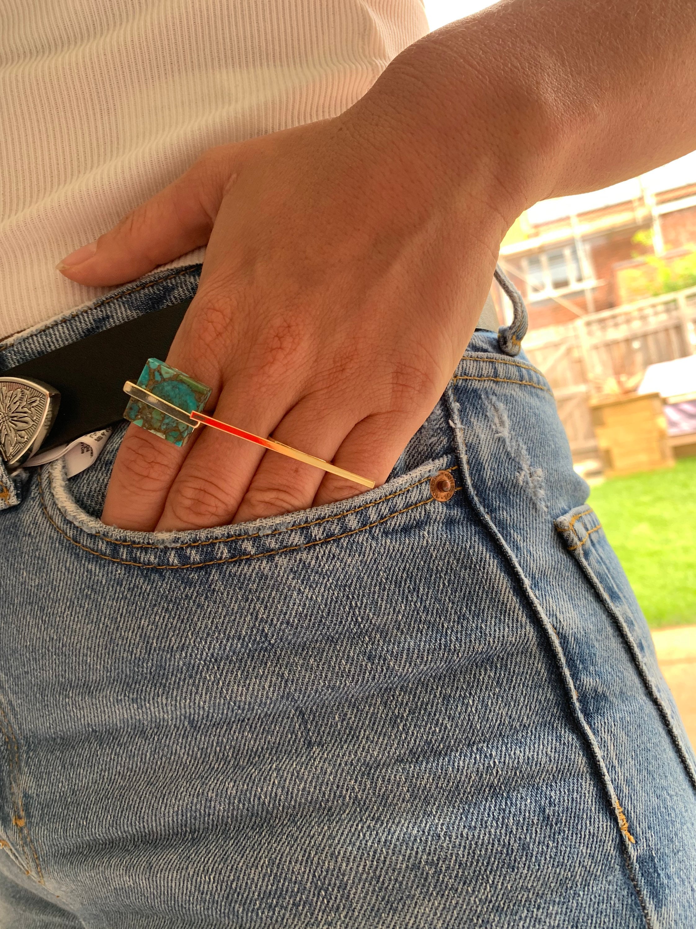 Venice Turquoise Gold Square Ring