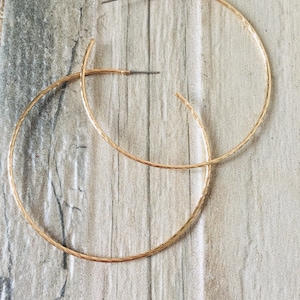 Gold “Skinny Hoops” Textured 14k Earrings