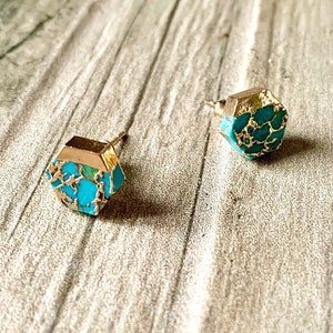 Venice Hexagon Turquoise Stud Earrings, Gold