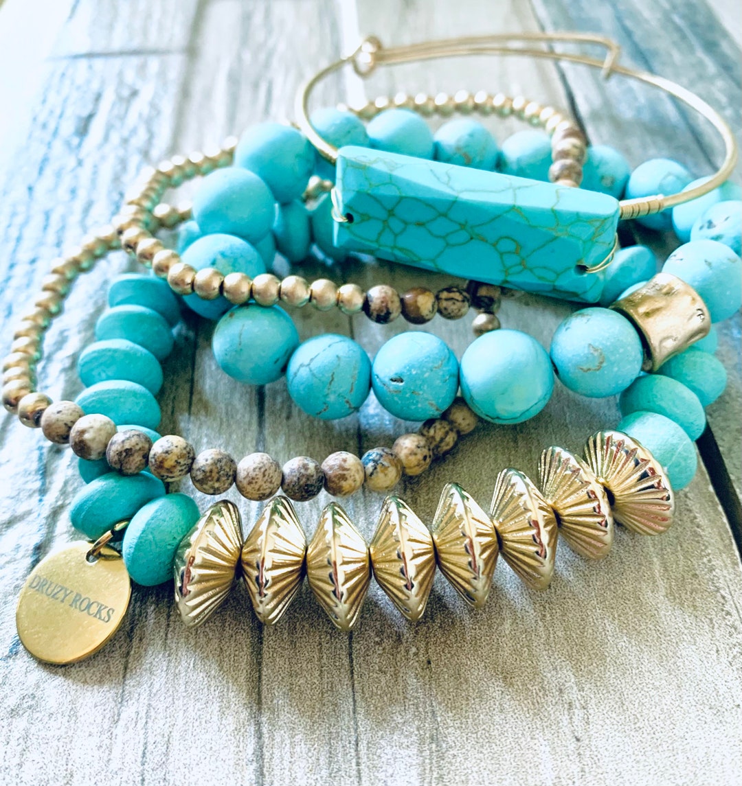 Turquoise Natural Stone Unique Stack - Etsy