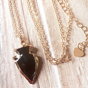 Black Natural Stone Arrowhead Gold Necklace