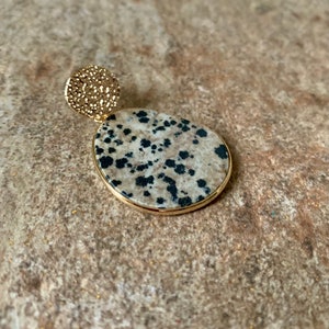 Dalmatian Slice Earrings. Gold, Dangle. image 3