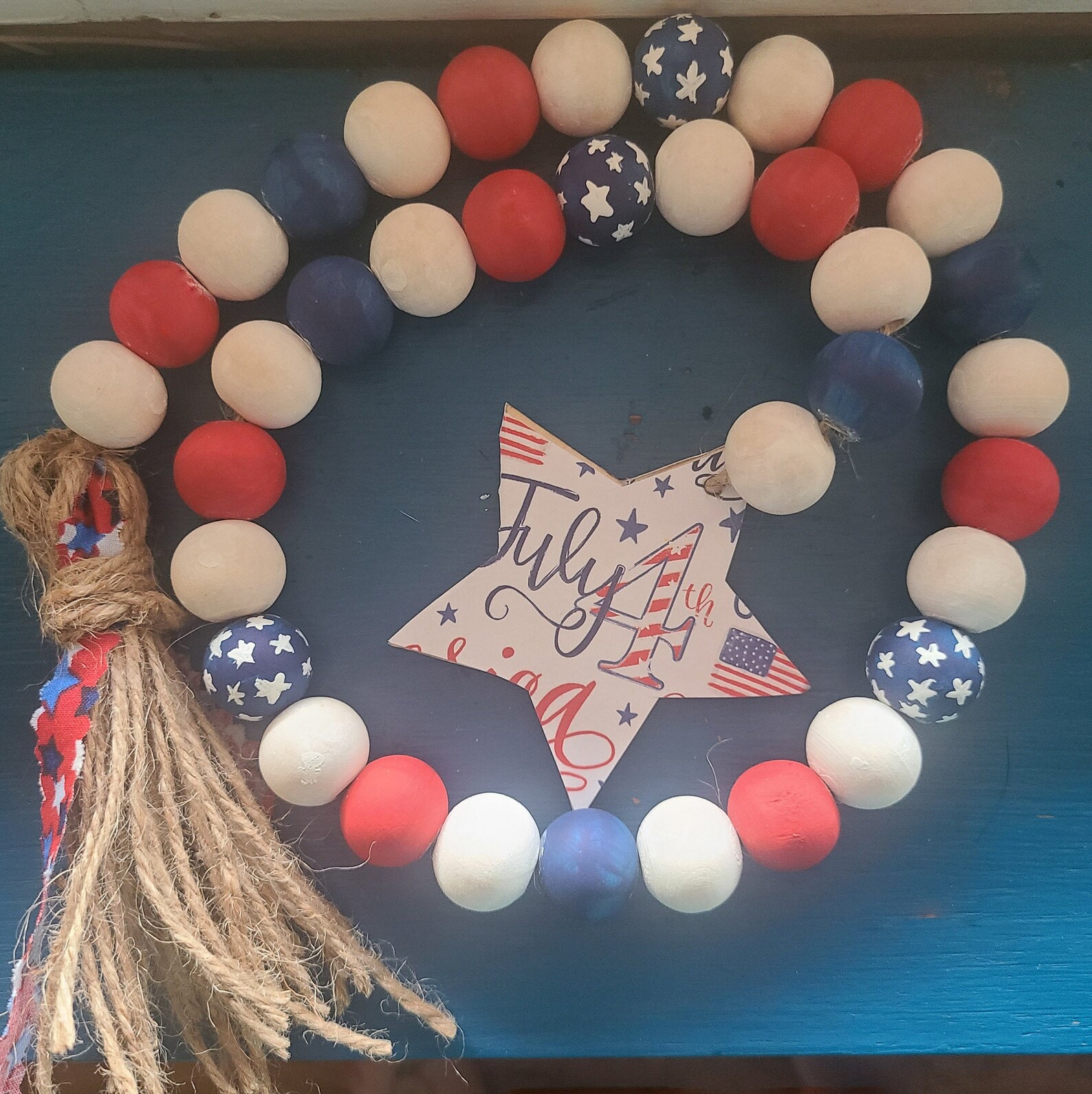 American Flag Wooden Bead Garland Patriotic Garland Fourth Etsy