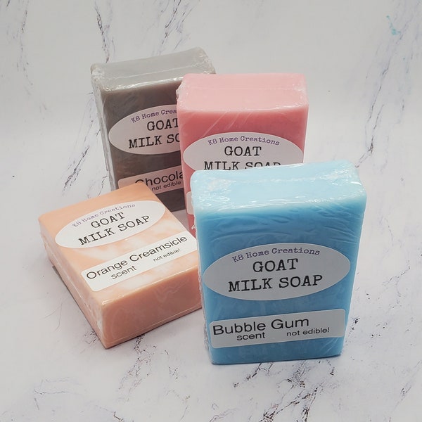 Kids' Scented Goat Milk Soap - 3.5oz natural goat milk in nine child-friendly scents. Sensitive skin, moisturizes and protects. Great gift.