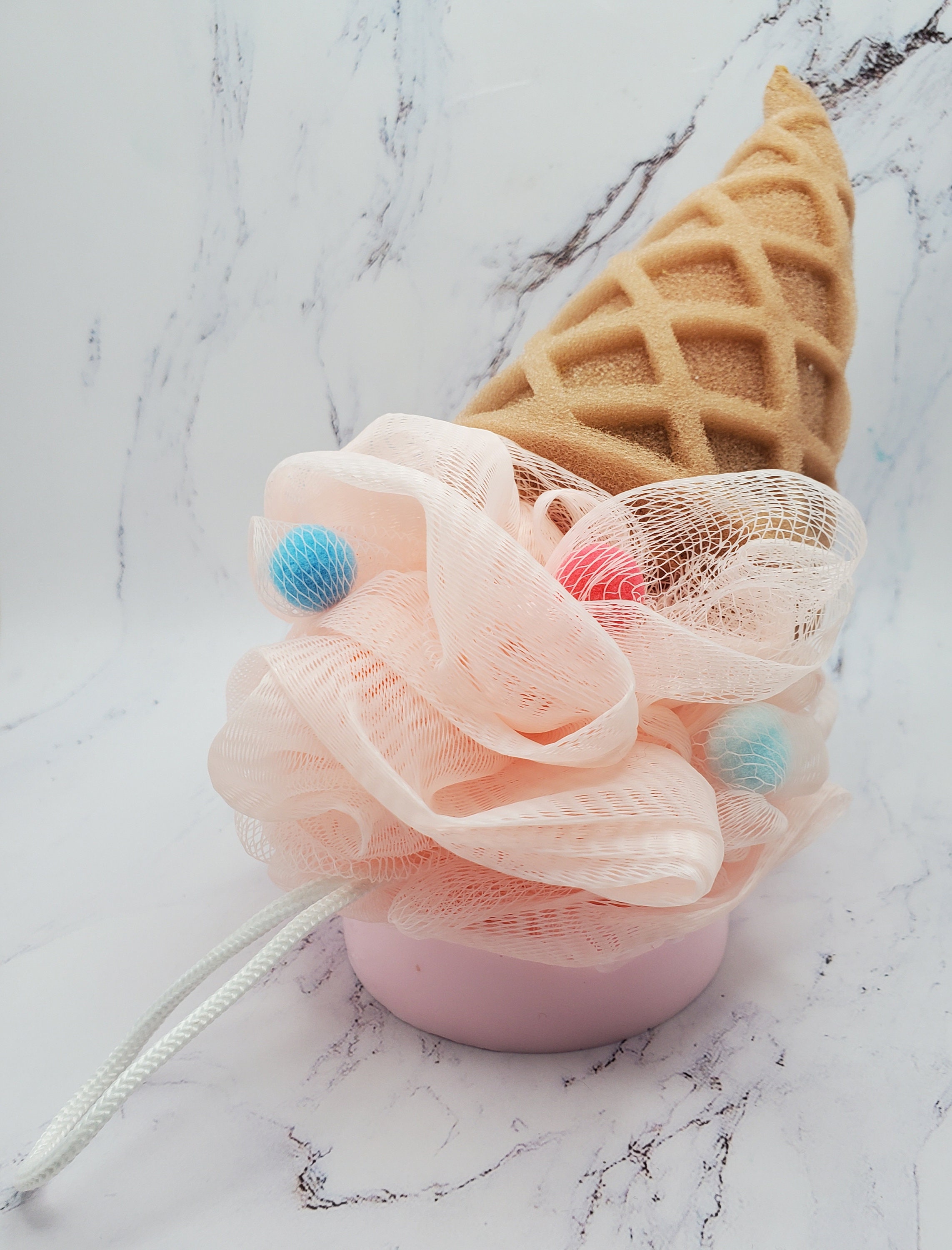 Ice Cream Cone Soap Infused Loofah 5oz Dessert Shaped Loofah Poof Pouf